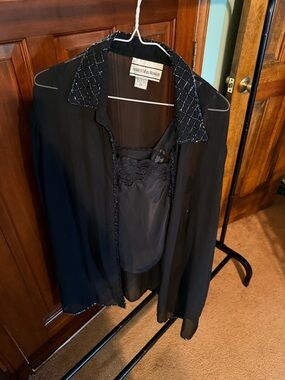 August Max Woman Black Beaded Jacket with Satin Camisole